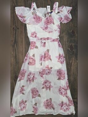 Disney Beauty and beast dress White Floral Roses  Sz 0X (14W/16W) Maxi